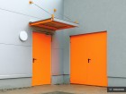 Plechové dveře venkovní, zárubeň ocelová, barva oranžová RAL 2003